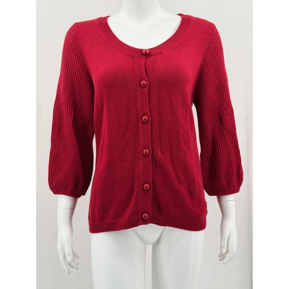 Talbots Sweater Women Large Red Cardigan Cozy Preppy Angora Blend Holiday Office